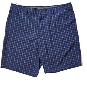 PGA Tour Shorts Mens 38 Blue Plaid‎ Golf Microfiber Stretch Flat Front Casual